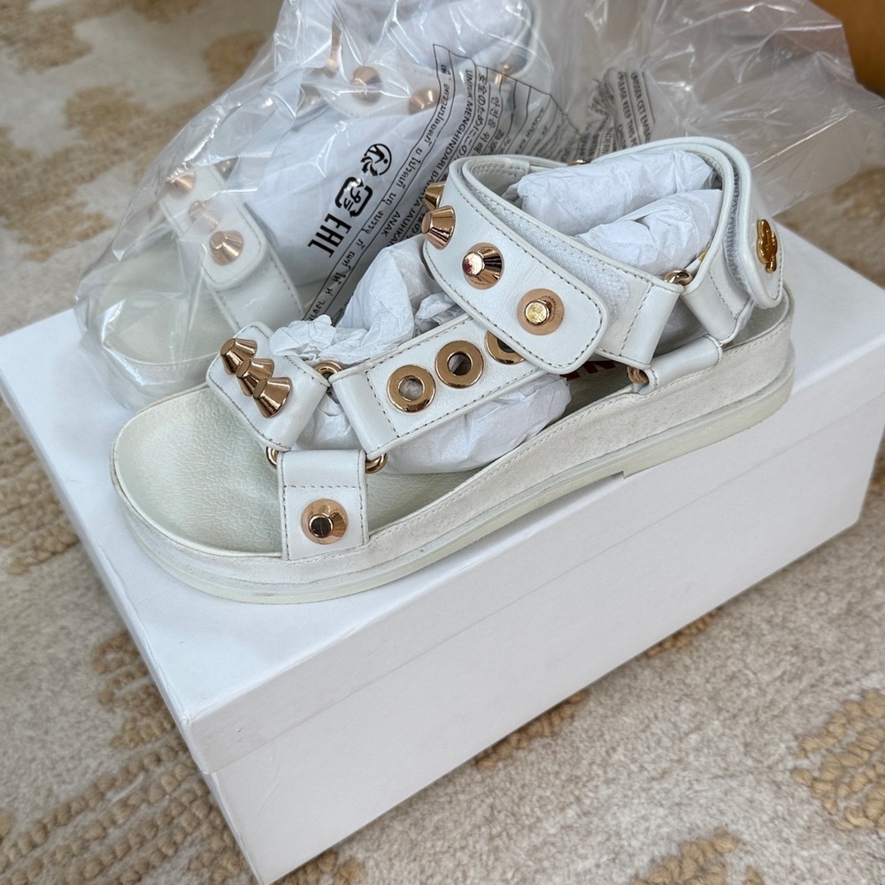 $360 New SNADRO White Sandals with Gold Accents - Picture 4 of 6